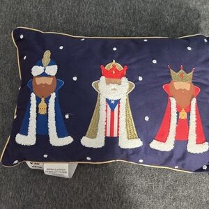 Festive Kings Holiday Pillow - Blue, Red, Gold